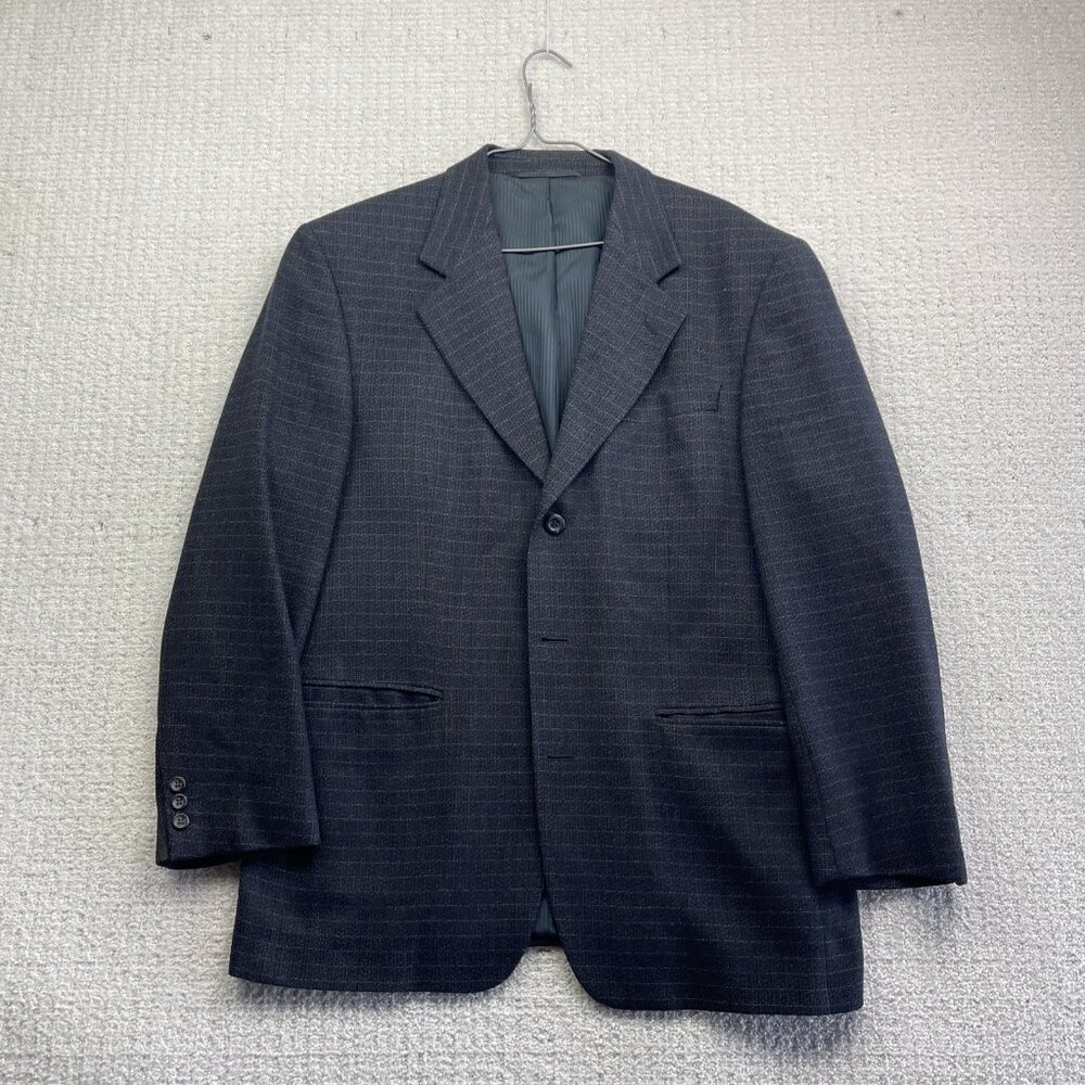 Bill Blass Sport Coat Mens 40R Dark Blue Microcheck Wool Tweed Blazer Formal